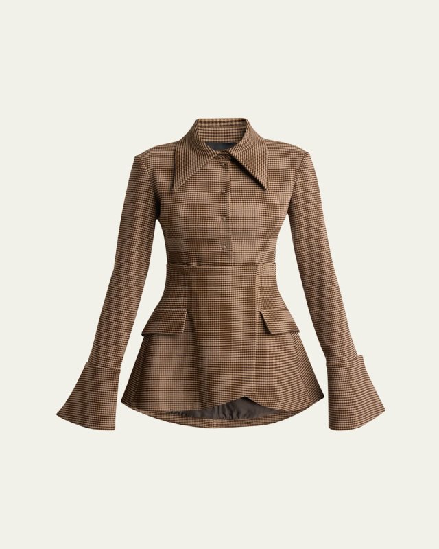 Fitted Micro-Check Shirt with Basque Detail